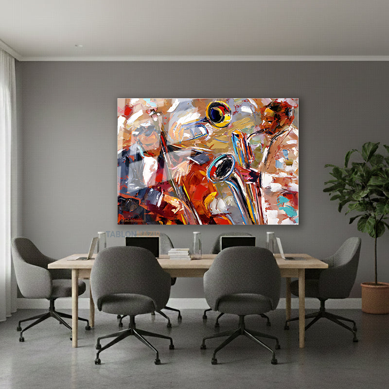 Yatay Cam Tablo Salon Duvar Tablosu Yatay Cam Saksafon Muzisyen Yeni Ev Hediyesi Ofis Tablosu