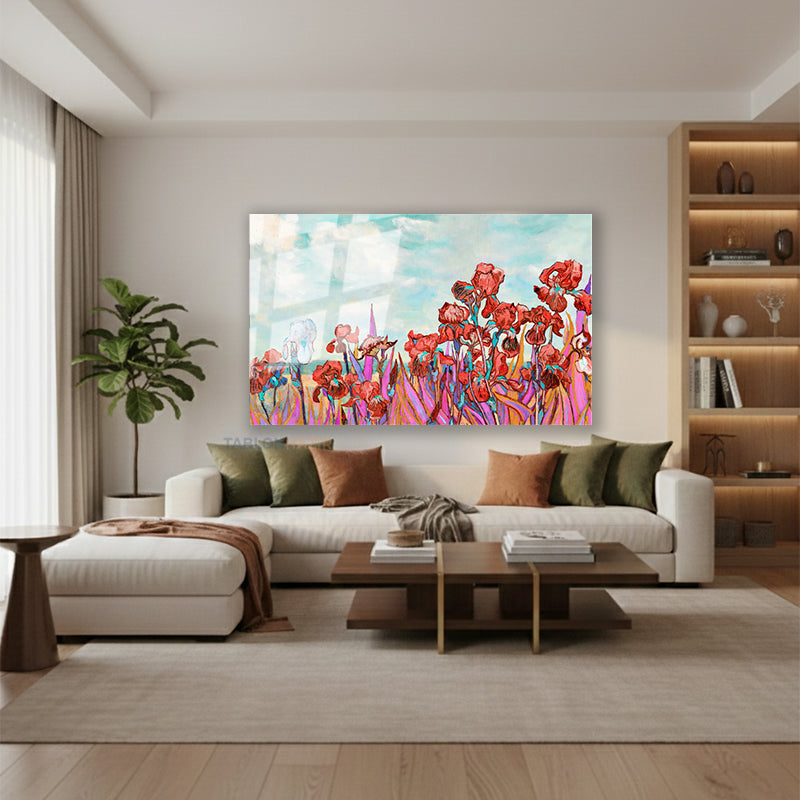 Yatay Cam Tablo Salon Duvar Tablosu Yatay Cam Solmus Cicekler Klasik Yeni Ev Hediyesi Ofis Tablosu