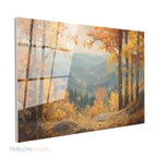 Yatay Cam Tablo Salon Duvar Tablosu Yatay Cam Sonbahar Manzara Turuncu Yeni Ev Hediyesi Ofis Tablosu