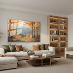 Yatay Cam Tablo Salon Duvar Tablosu Yatay Cam Sonbahar Manzara Turuncu Yeni Ev Hediyesi Ofis Tablosu