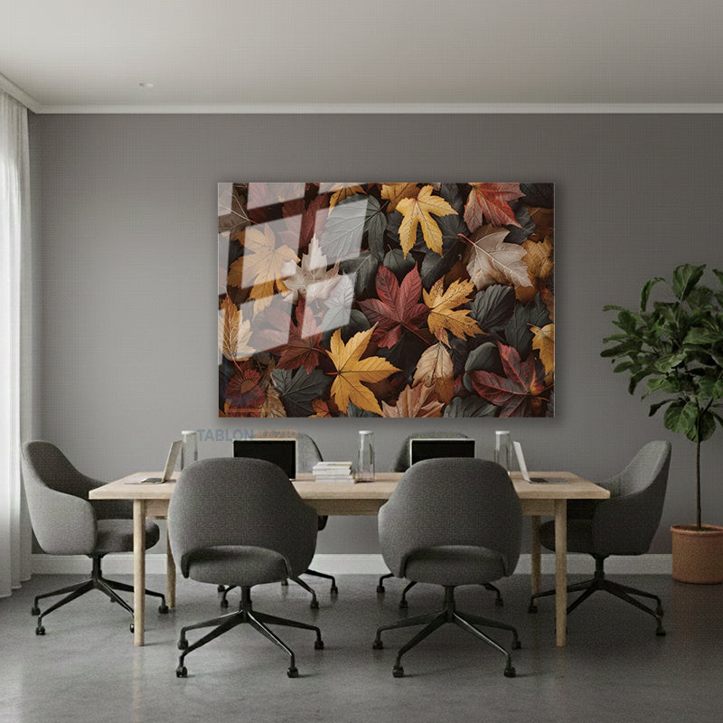 Yatay Cam Tablo Salon Duvar Tablosu Yatay Cam Sonbahar Yapraklar Yeni Ev Hediyesi Ofis Tablosu