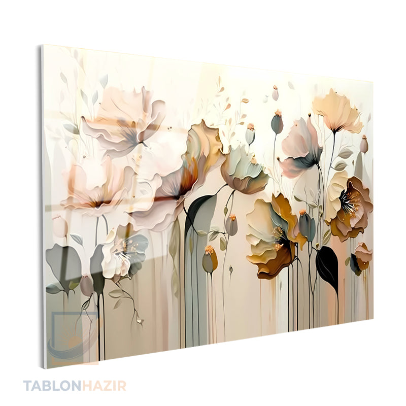 Yatay Cam Tablo Salon Duvar Tablosu Yatay Cam Soyut Cicek Cizim Yeni Ev Hediyesi Ofis Tablosu