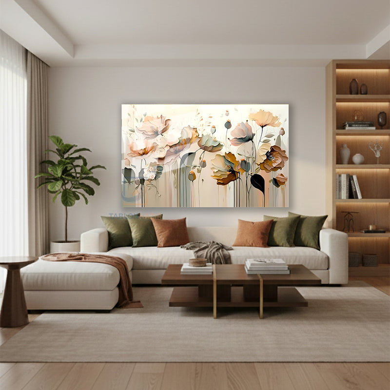 Yatay Cam Tablo Salon Duvar Tablosu Yatay Cam Soyut Cicek Cizim Yeni Ev Hediyesi Ofis Tablosu
