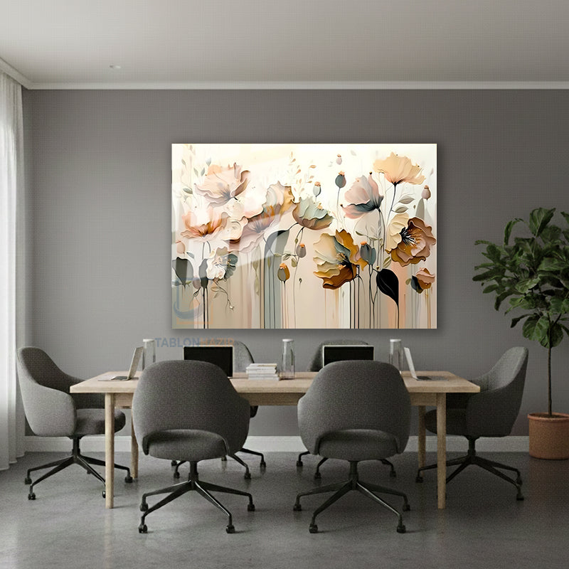 Yatay Cam Tablo Salon Duvar Tablosu Yatay Cam Soyut Cicek Cizim Yeni Ev Hediyesi Ofis Tablosu