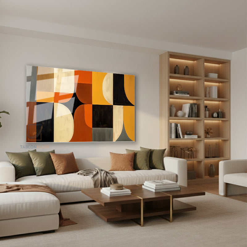 Yatay Cam Tablo Salon Duvar Tablosu Yatay Cam Soyut Geometrik Renkler Yeni Ev Hediyesi Ofis Tablosu