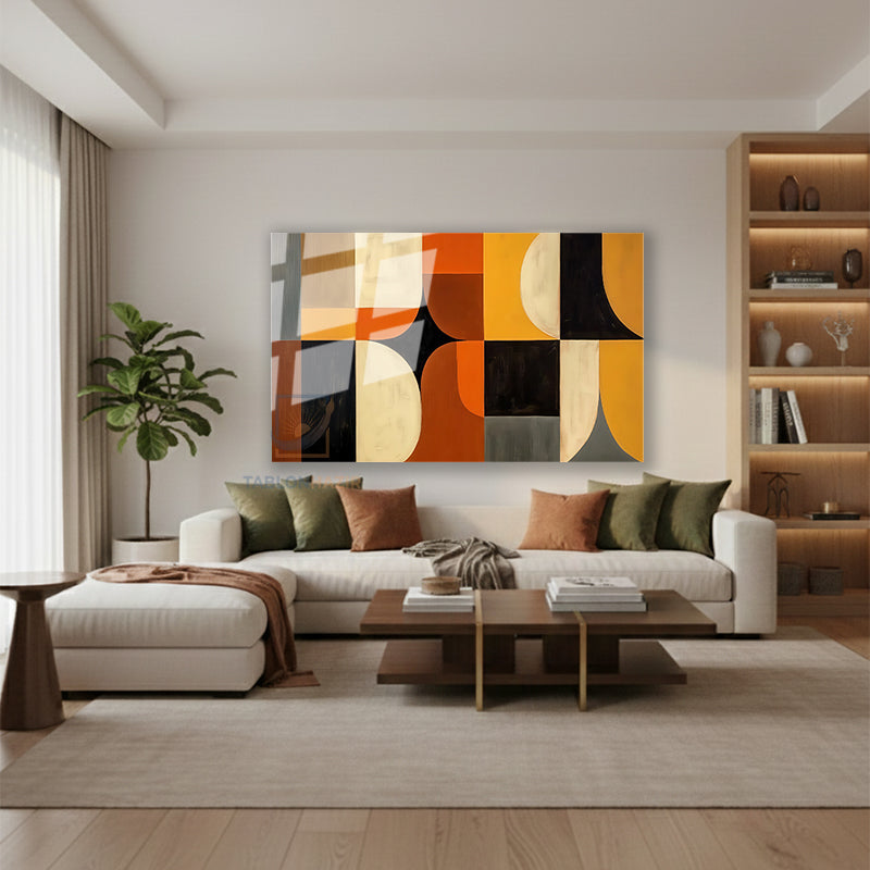 Yatay Cam Tablo Salon Duvar Tablosu Yatay Cam Soyut Geometrik Renkler Yeni Ev Hediyesi Ofis Tablosu