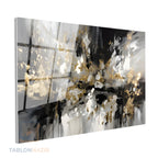 Yatay Cam Tablo Salon Duvar Tablosu Yatay Cam Soyut Siyah Gri Yeni Ev Hediyesi Ofis Tablosu