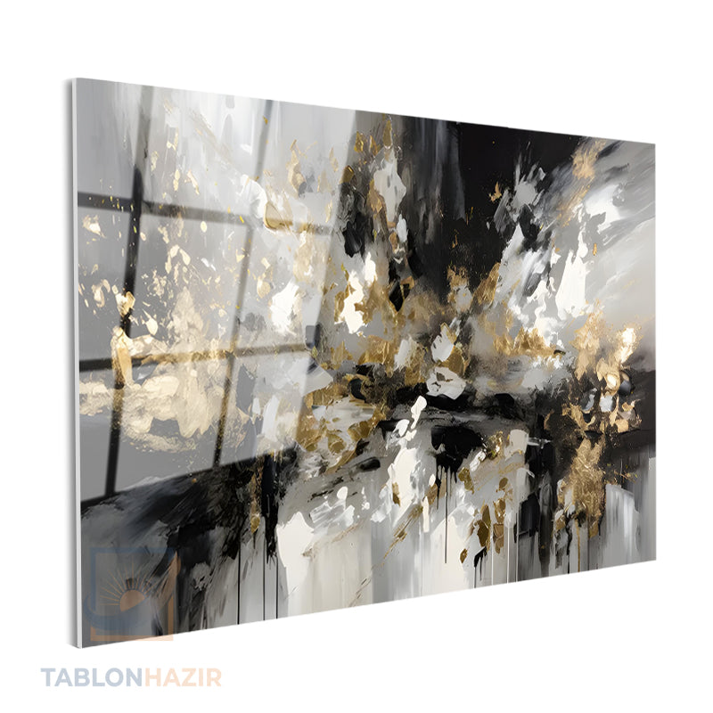 Yatay Cam Tablo Salon Duvar Tablosu Yatay Cam Soyut Siyah Gri Yeni Ev Hediyesi Ofis Tablosu