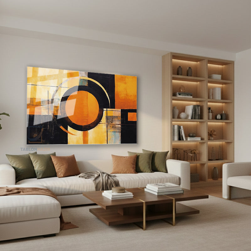 Yatay Cam Tablo Salon Duvar Tablosu Yatay Cam Soyutturuncusiyah Yeni Ev Hediyesi Ofis Tablosu