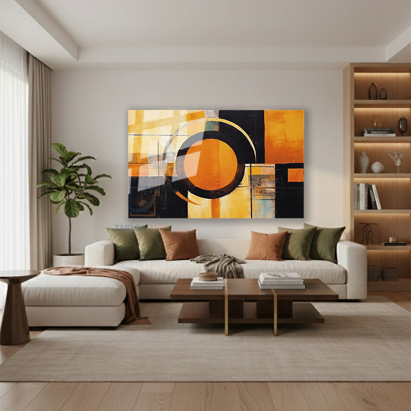 Yatay Cam Tablo Salon Duvar Tablosu Yatay Cam Soyutturuncusiyah Yeni Ev Hediyesi Ofis Tablosu