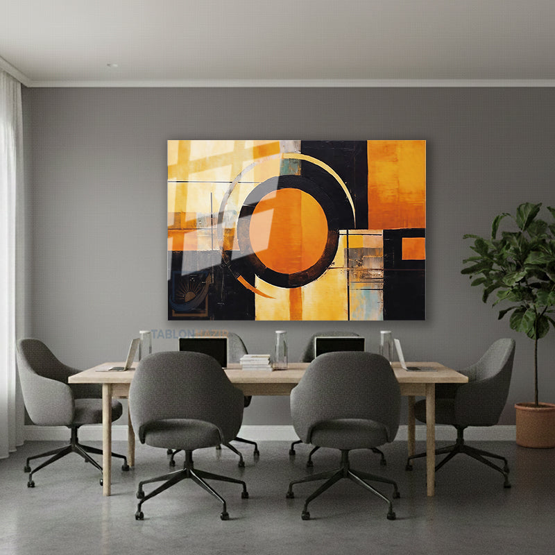 Yatay Cam Tablo Salon Duvar Tablosu Yatay Cam Soyutturuncusiyah Yeni Ev Hediyesi Ofis Tablosu