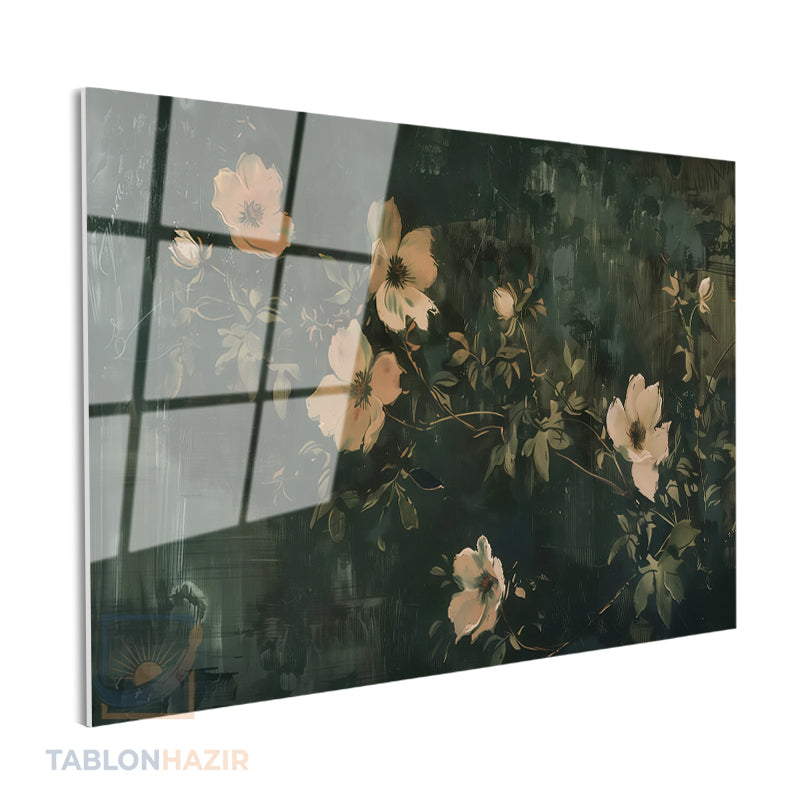 Yatay Cam Tablo Salon Duvar Tablosu Yatay Cam Yesil Ve Cicekler Yeni Ev Hediyesi Ofis Tablosu
