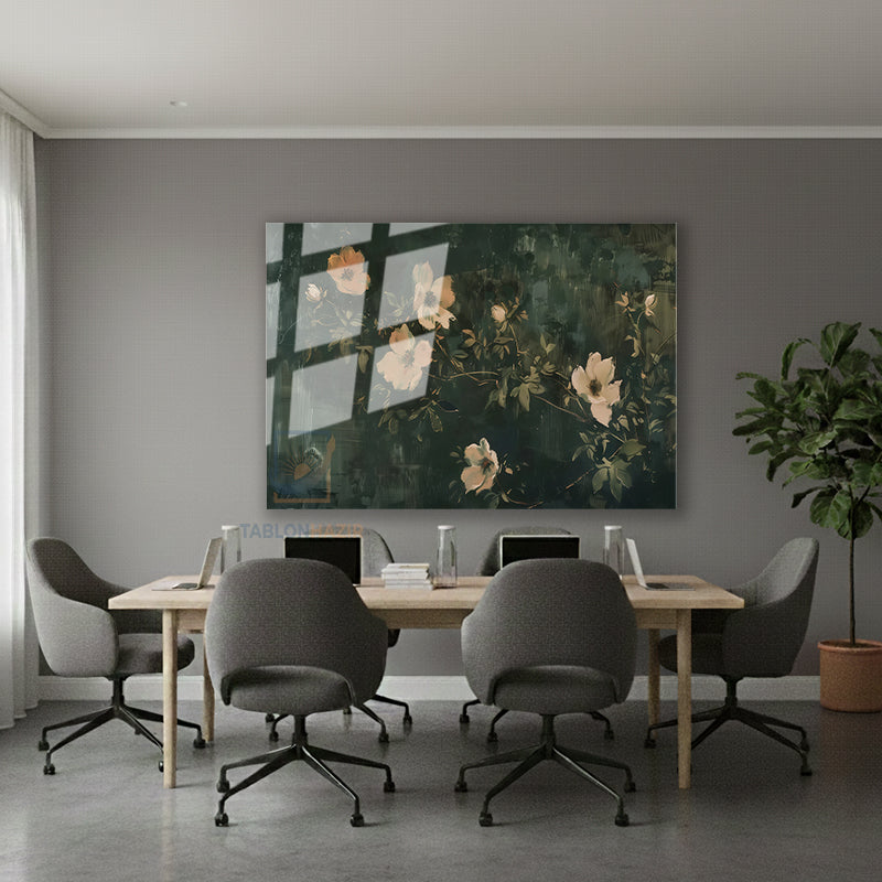 Yatay Cam Tablo Salon Duvar Tablosu Yatay Cam Yesil Ve Cicekler Yeni Ev Hediyesi Ofis Tablosu