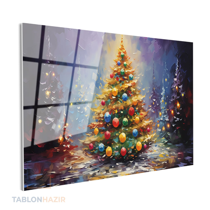 Yatay Cam Tablo Salon Duvar Tablosu Yatay Cam Yilbasiagaci Yeni Ev Hediyesi Ofis Tablosu