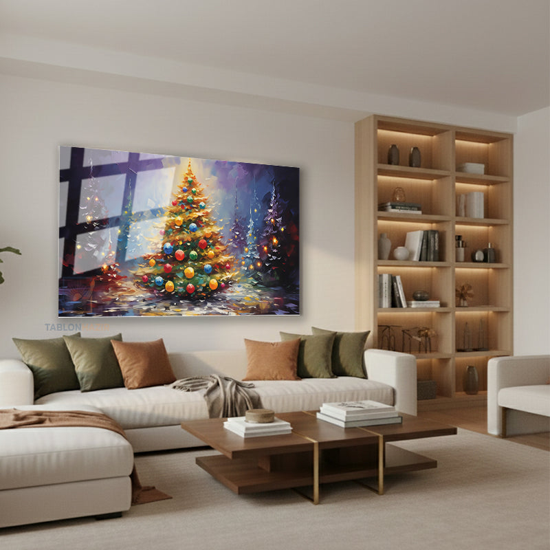 Yatay Cam Tablo Salon Duvar Tablosu Yatay Cam Yilbasiagaci Yeni Ev Hediyesi Ofis Tablosu