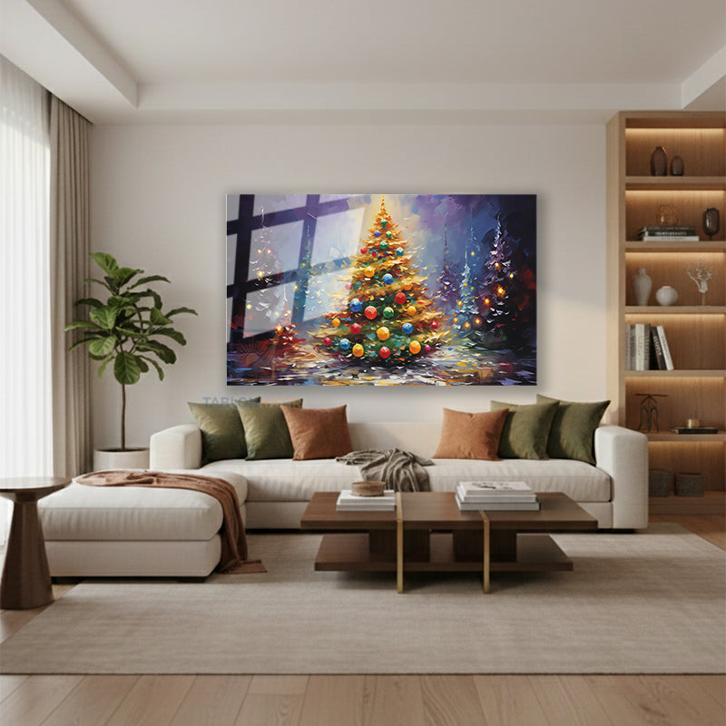 Yatay Cam Tablo Salon Duvar Tablosu Yatay Cam Yilbasiagaci Yeni Ev Hediyesi Ofis Tablosu