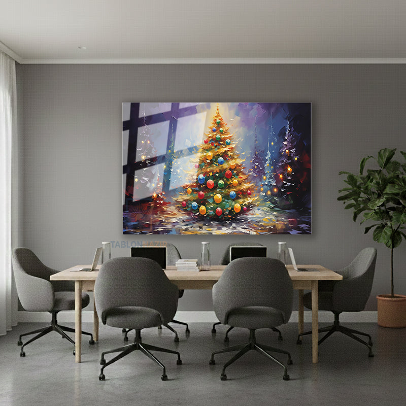 Yatay Cam Tablo Salon Duvar Tablosu Yatay Cam Yilbasiagaci Yeni Ev Hediyesi Ofis Tablosu