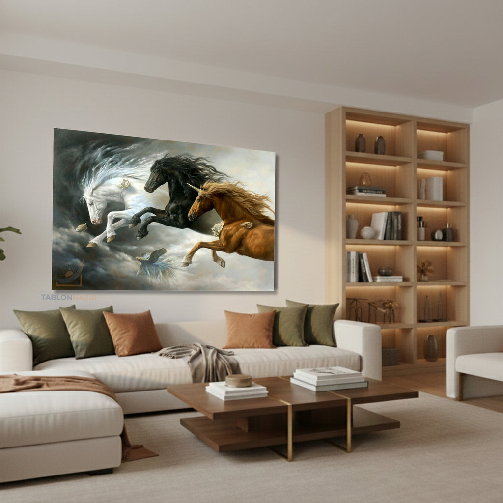 Yatay Kanvas Duvar Tablosu 3At Salon Tablosu Ofis Tablosu Yeni Ev Hediyesi Dekorasyon