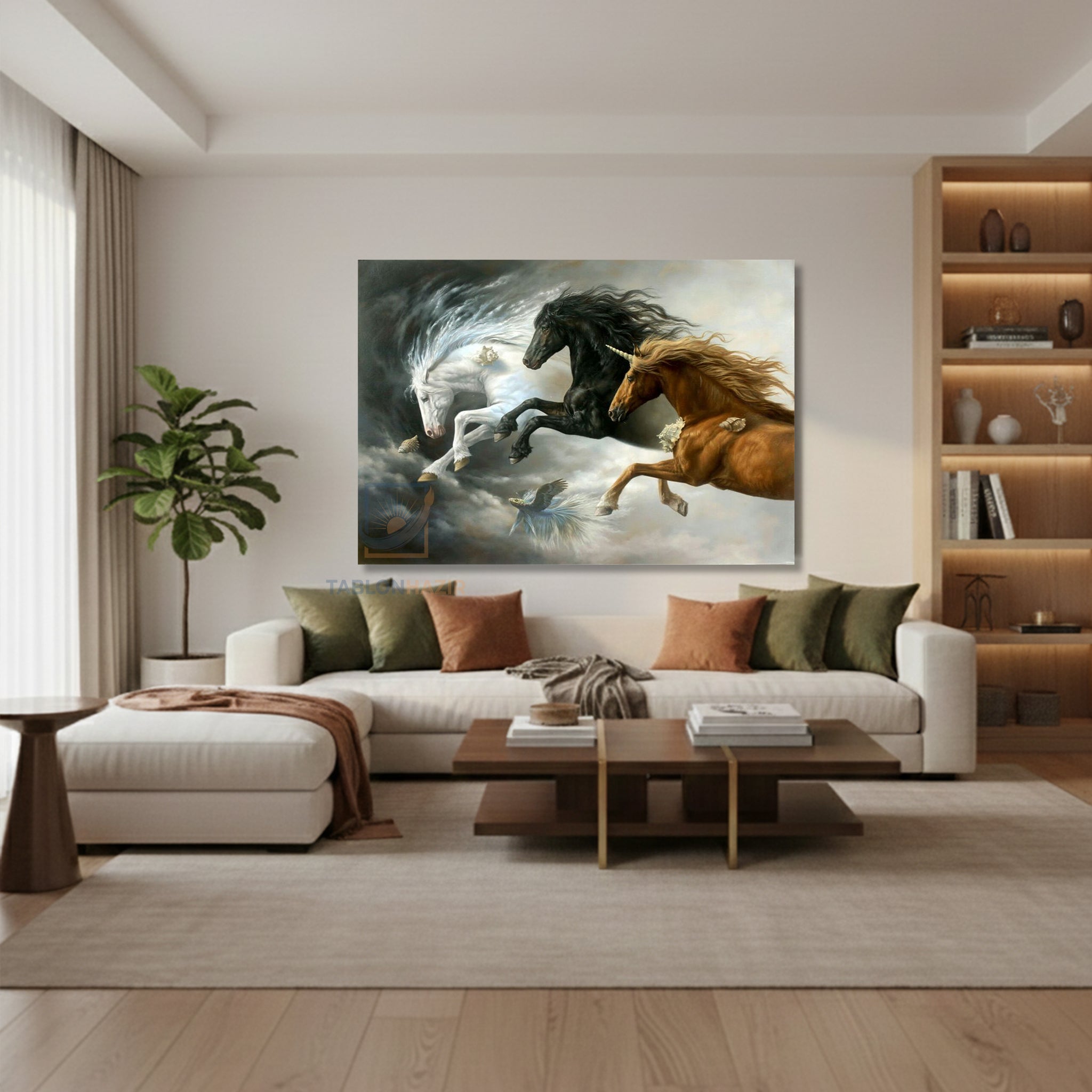 Yatay Kanvas Duvar Tablosu 3At Salon Tablosu Ofis Tablosu Yeni Ev Hediyesi Dekorasyon