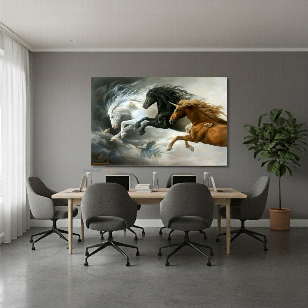 Yatay Kanvas Duvar Tablosu 3At Salon Tablosu Ofis Tablosu Yeni Ev Hediyesi Dekorasyon