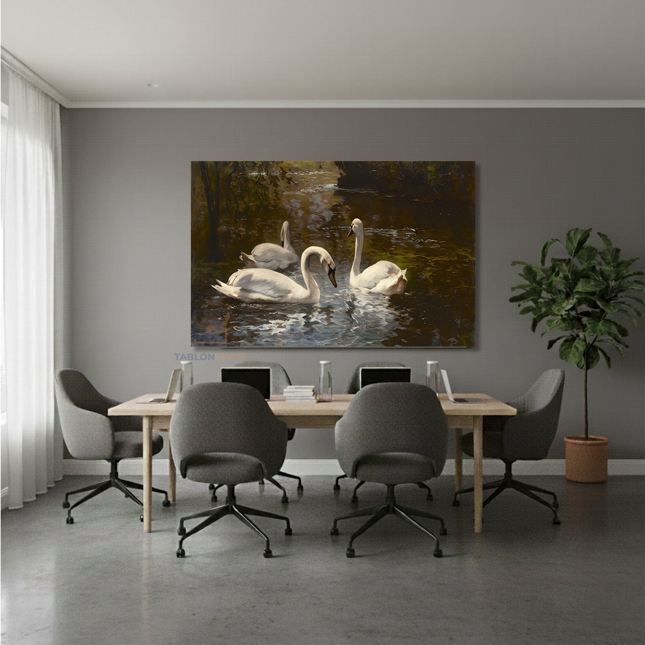 Yatay Kanvas Duvar Tablosu Beyazkugular Salon Tablosu Ofis Tablosu Yeni Ev Hediyesi Dekorasyon