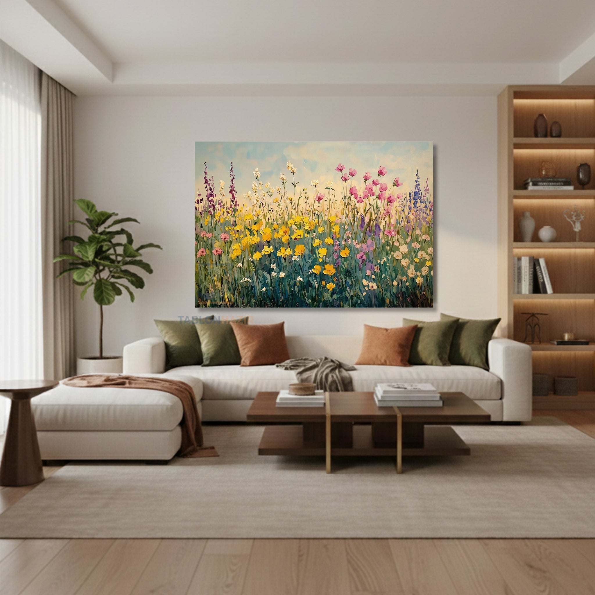 Yatay Kanvas Duvar Tablosu Cicekbahcesi22 Salon Tablosu Ofis Tablosu Yeni Ev Hediyesi Dekorasyon