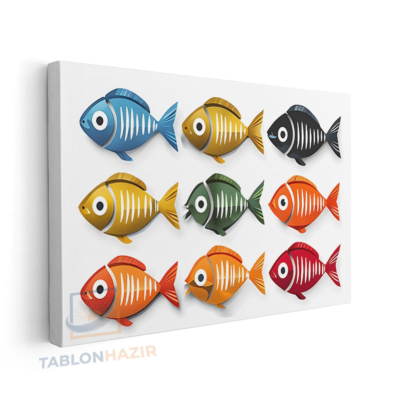 Yatay Kanvas Duvar Tablosu Cokrenklibaliklar Salon Tablosu Ofis Tablosu Yeni Ev Hediyesi Dekorasyon