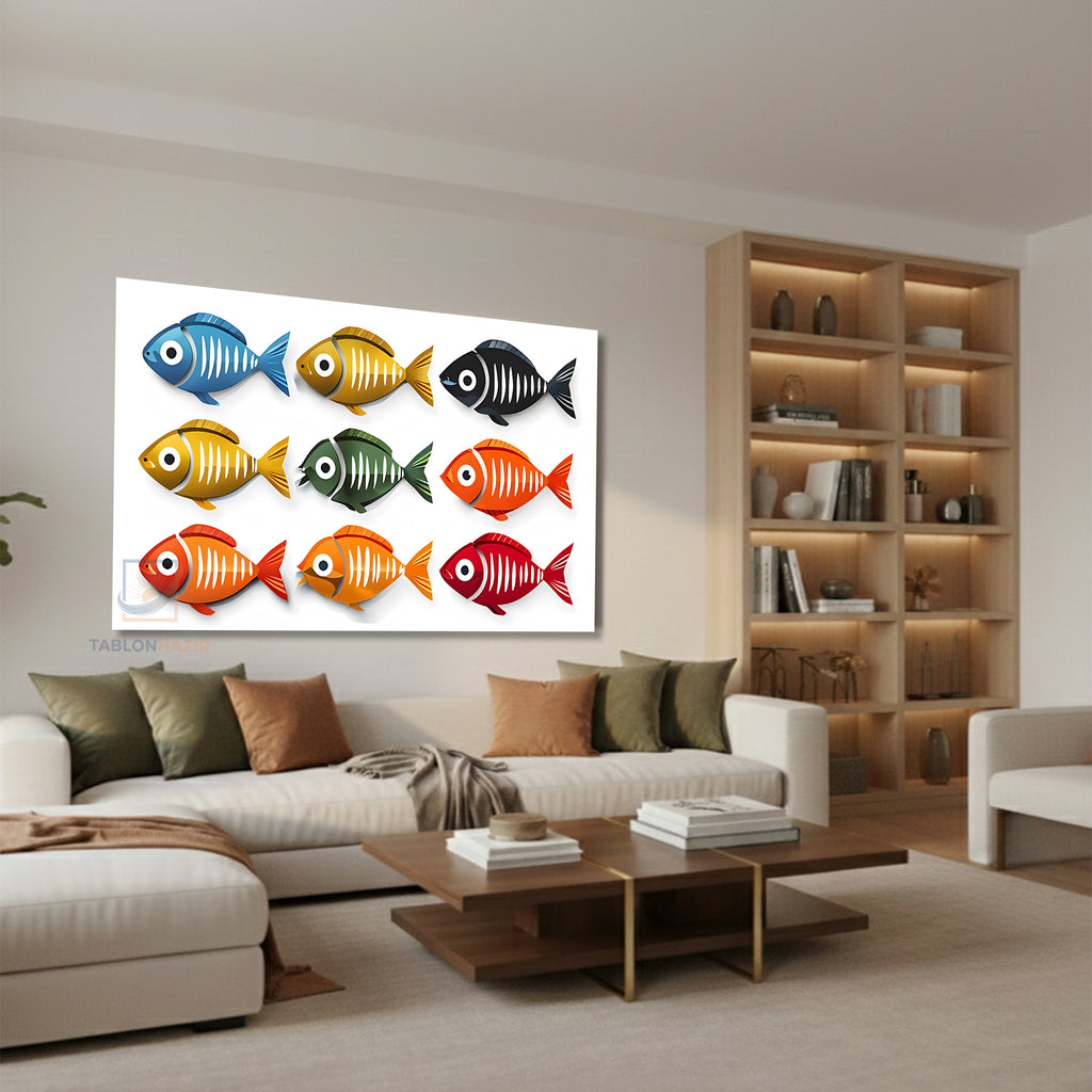 Yatay Kanvas Duvar Tablosu Cokrenklibaliklar Salon Tablosu Ofis Tablosu Yeni Ev Hediyesi Dekorasyon