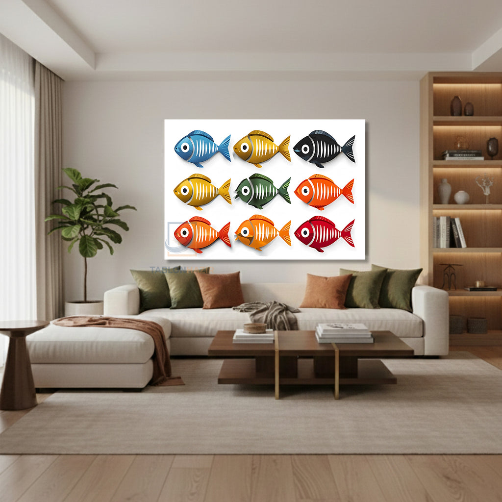 Yatay Kanvas Duvar Tablosu Cokrenklibaliklar Salon Tablosu Ofis Tablosu Yeni Ev Hediyesi Dekorasyon