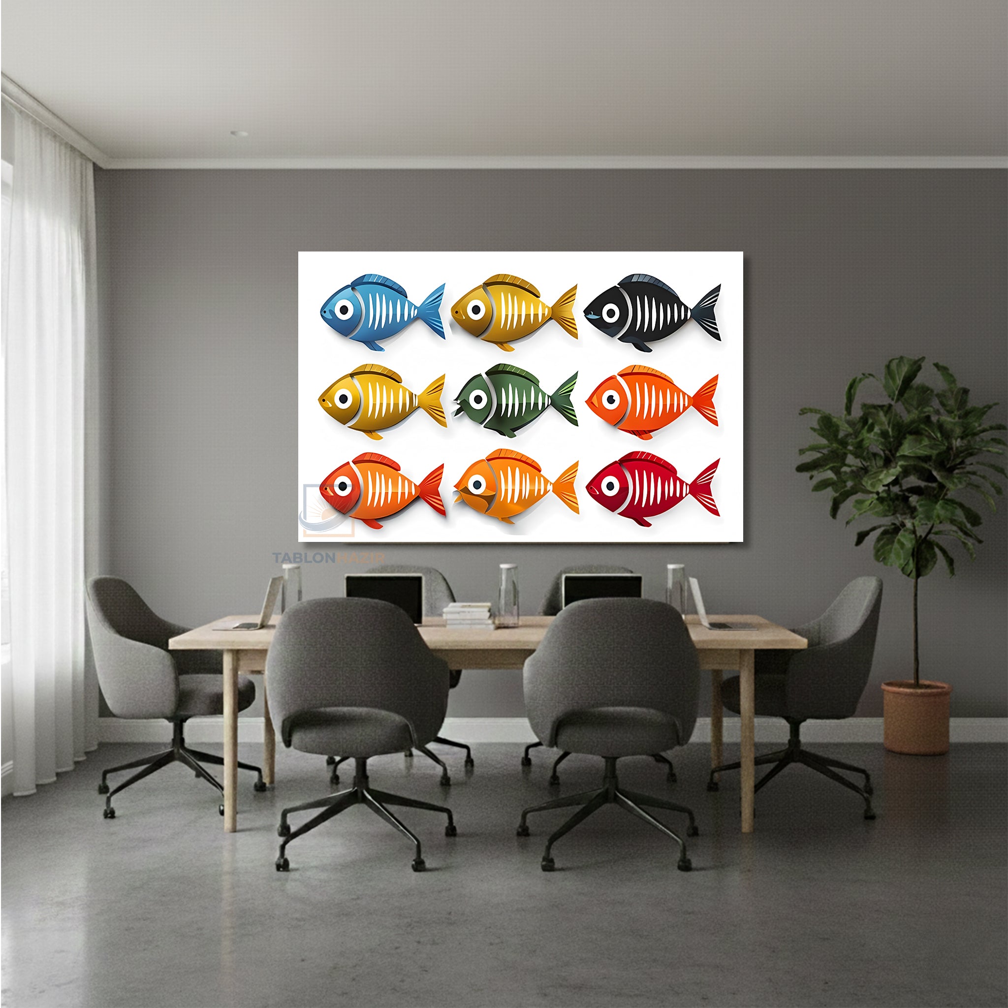 Yatay Kanvas Duvar Tablosu Cokrenklibaliklar Salon Tablosu Ofis Tablosu Yeni Ev Hediyesi Dekorasyon