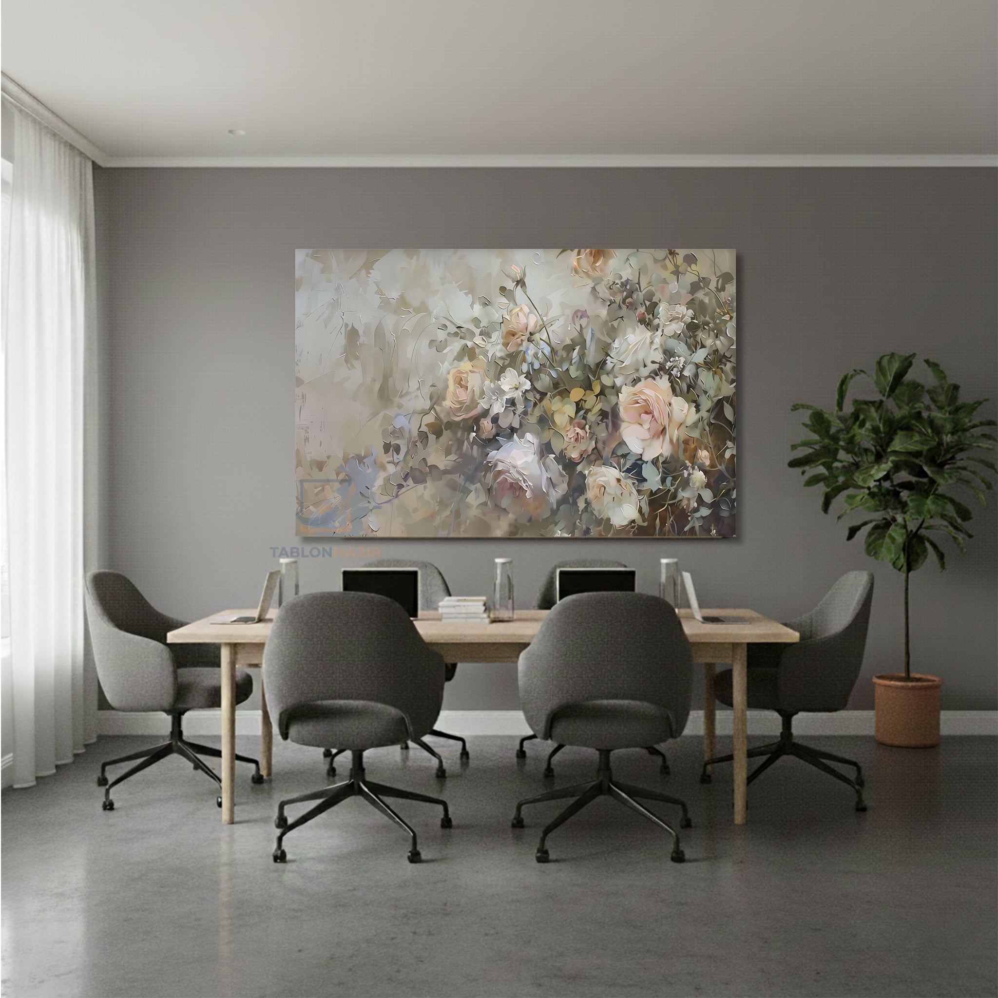 Yatay Kanvas Duvar Tablosu Gulbahcesi Salon Tablosu Ofis Tablosu Yeni Ev Hediyesi Dekorasyon