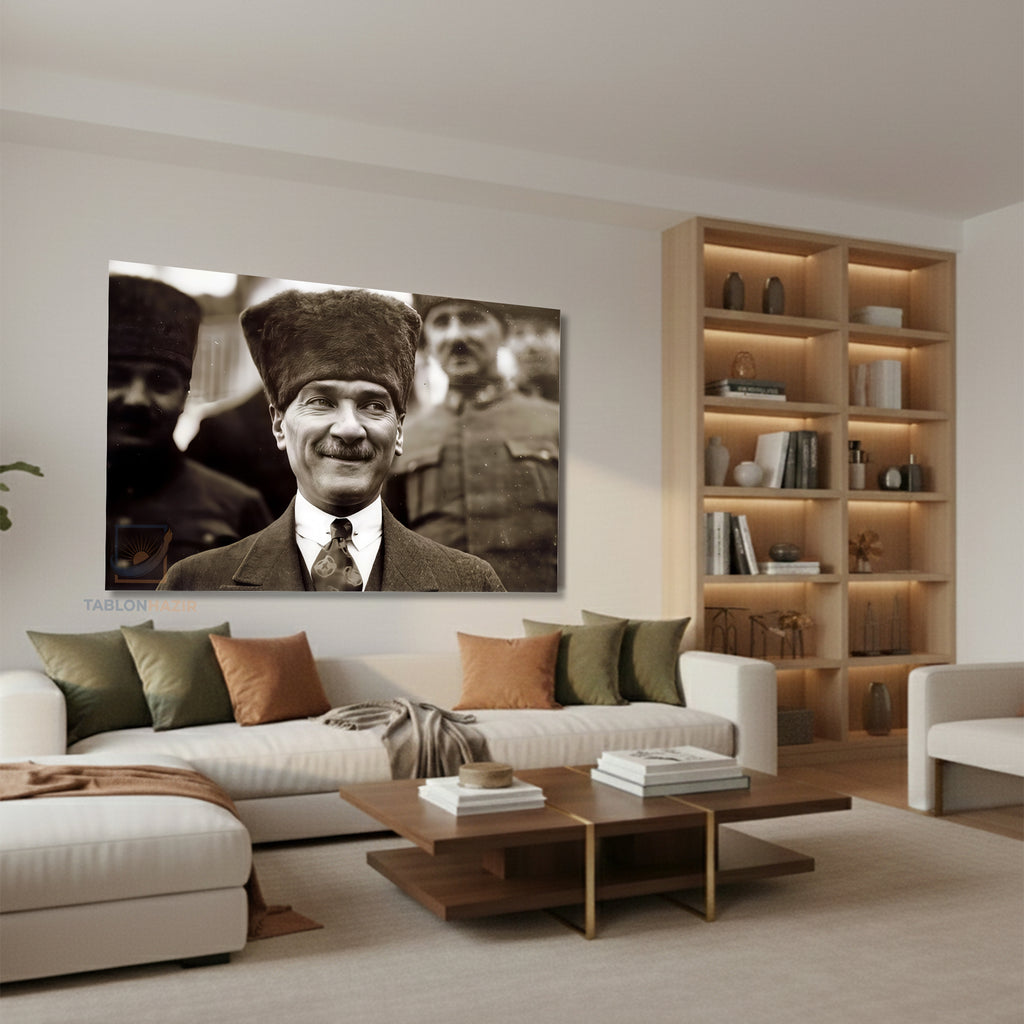 Yatay Kanvas Duvar Tablosu Gulen Ataturk Salon Tablosu Ofis Tablosu Yeni Ev Hediyesi Dekorasyon