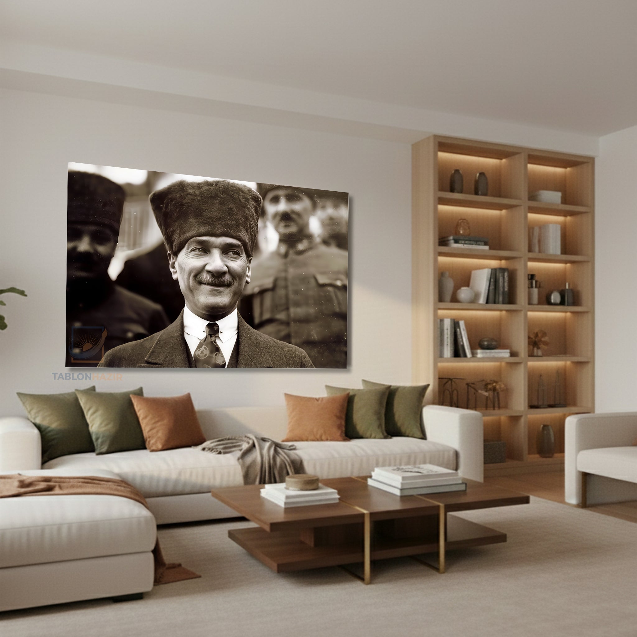 Yatay Kanvas Duvar Tablosu Gulen Ataturk Salon Tablosu Ofis Tablosu Yeni Ev Hediyesi Dekorasyon