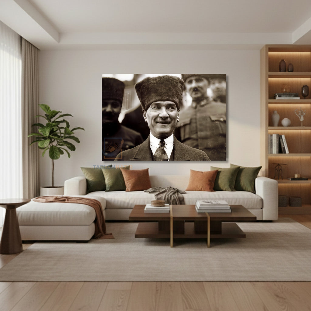 Yatay Kanvas Duvar Tablosu Gulen Ataturk Salon Tablosu Ofis Tablosu Yeni Ev Hediyesi Dekorasyon