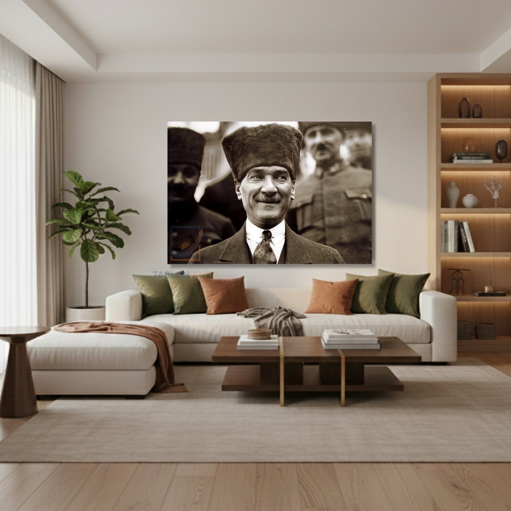 Yatay Kanvas Duvar Tablosu Gulen Ataturk Salon Tablosu Ofis Tablosu Yeni Ev Hediyesi Dekorasyon