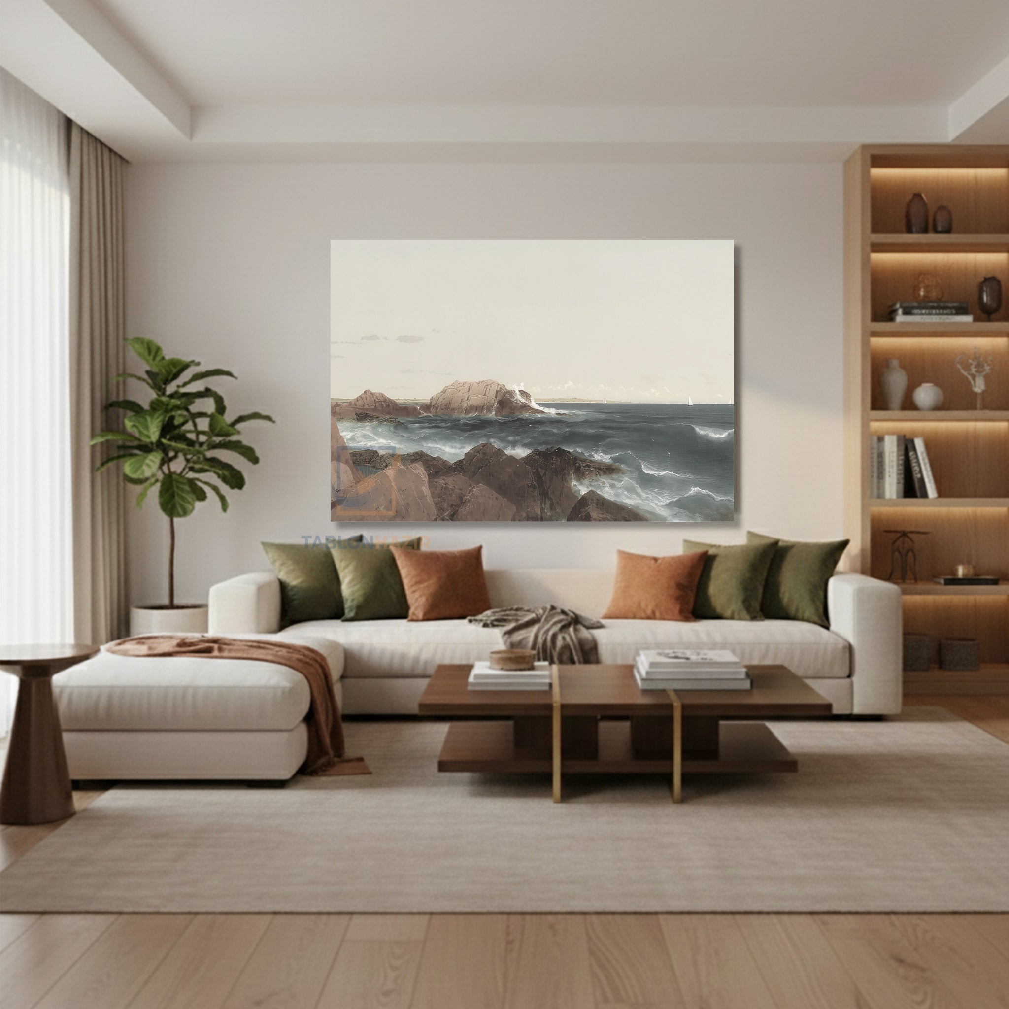 Yatay Kanvas Duvar Tablosu Kayalıklarvedeniz Salon Tablosu Ofis Tablosu Yeni Ev Hediyesi Dekorasyon