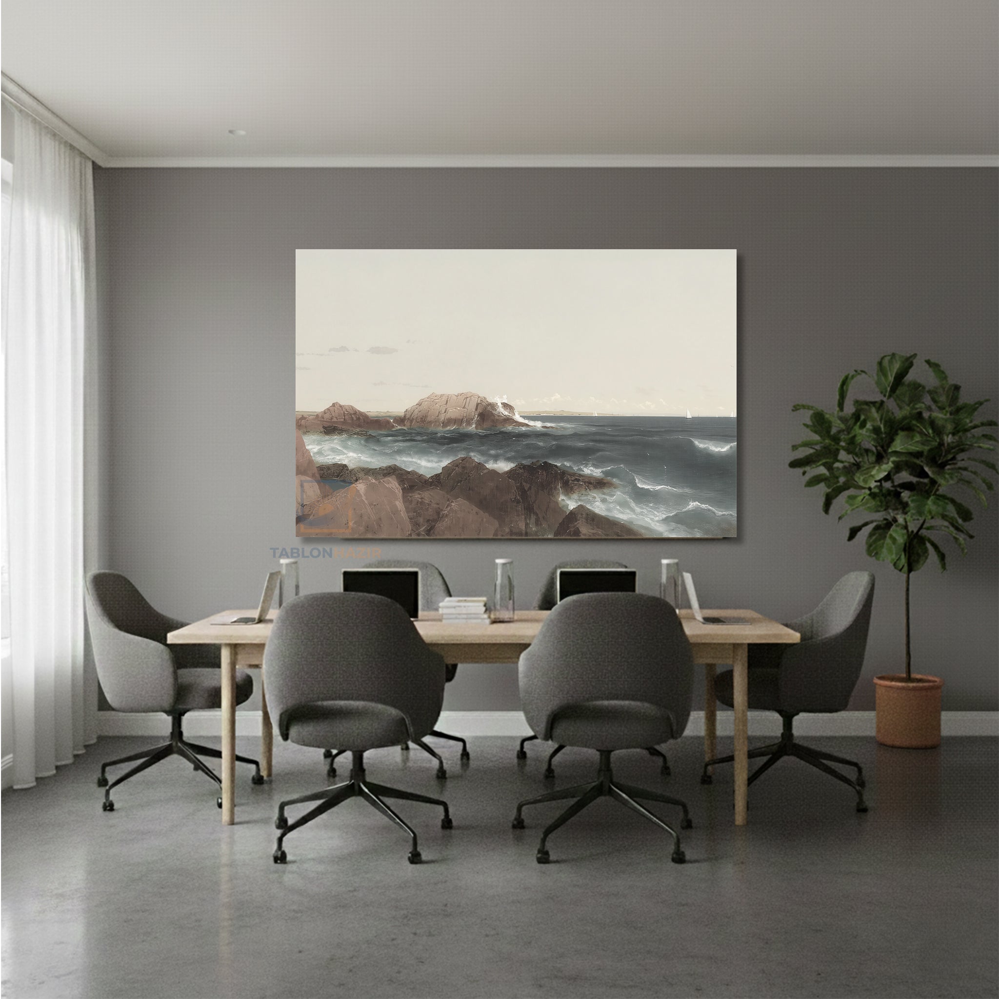 Yatay Kanvas Duvar Tablosu Kayalıklarvedeniz Salon Tablosu Ofis Tablosu Yeni Ev Hediyesi Dekorasyon