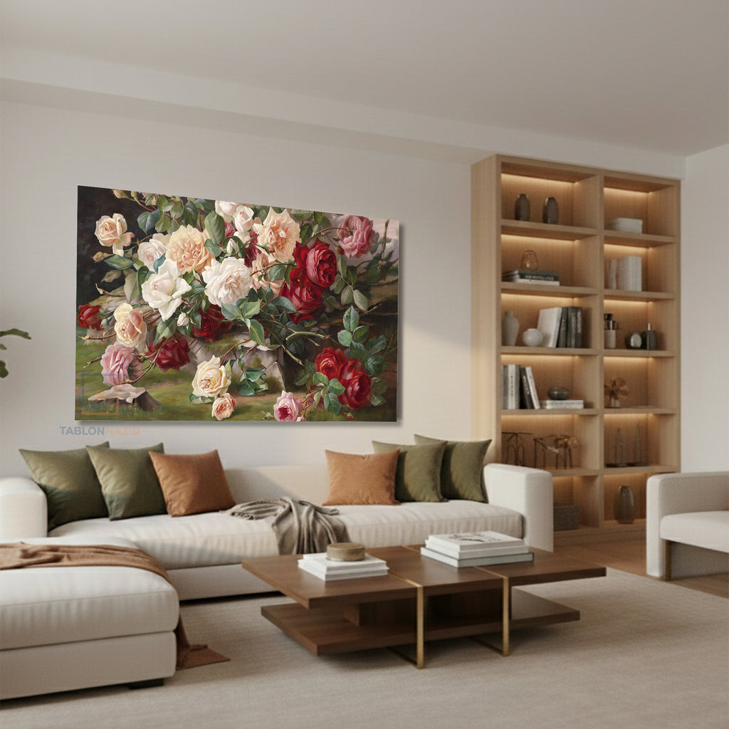 Yatay Kanvas Duvar Tablosu Kirmizibeyazguller Salon Tablosu Ofis Tablosu Yeni Ev Hediyesi Dekorasyon