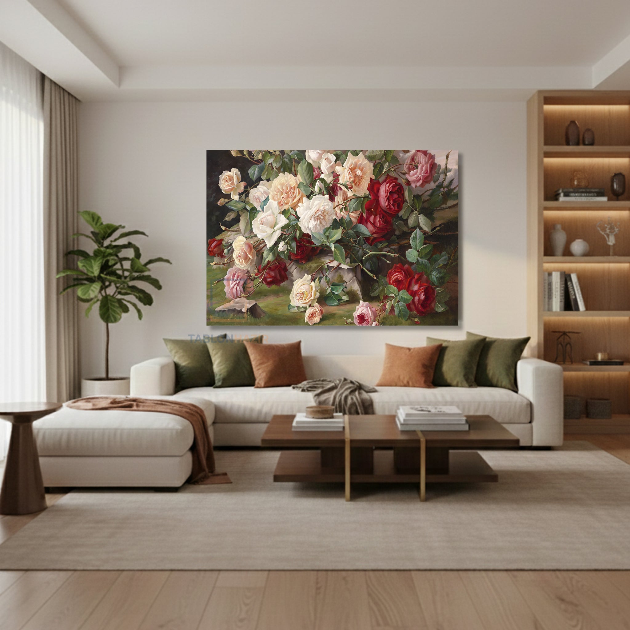 Yatay Kanvas Duvar Tablosu Kirmizibeyazguller Salon Tablosu Ofis Tablosu Yeni Ev Hediyesi Dekorasyon