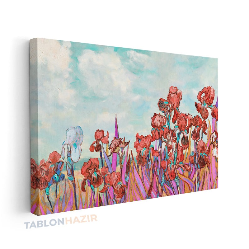 Yatay Kanvas Duvar Tablosu Kirmiziçiçekler Salon Tablosu Ofis Tablosu Yeni Ev Hediyesi Dekorasyon