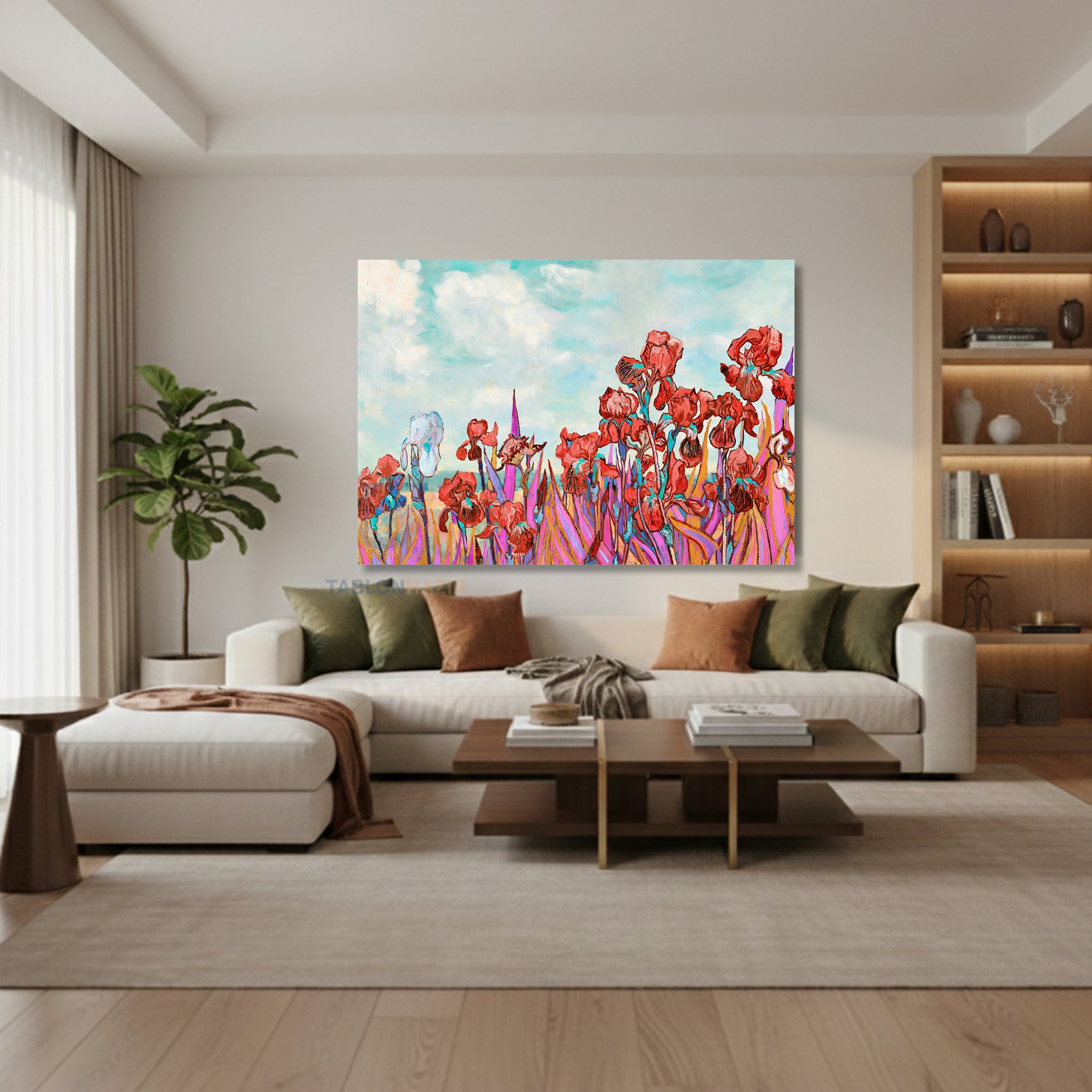 Yatay Kanvas Duvar Tablosu Kirmiziçiçekler Salon Tablosu Ofis Tablosu Yeni Ev Hediyesi Dekorasyon