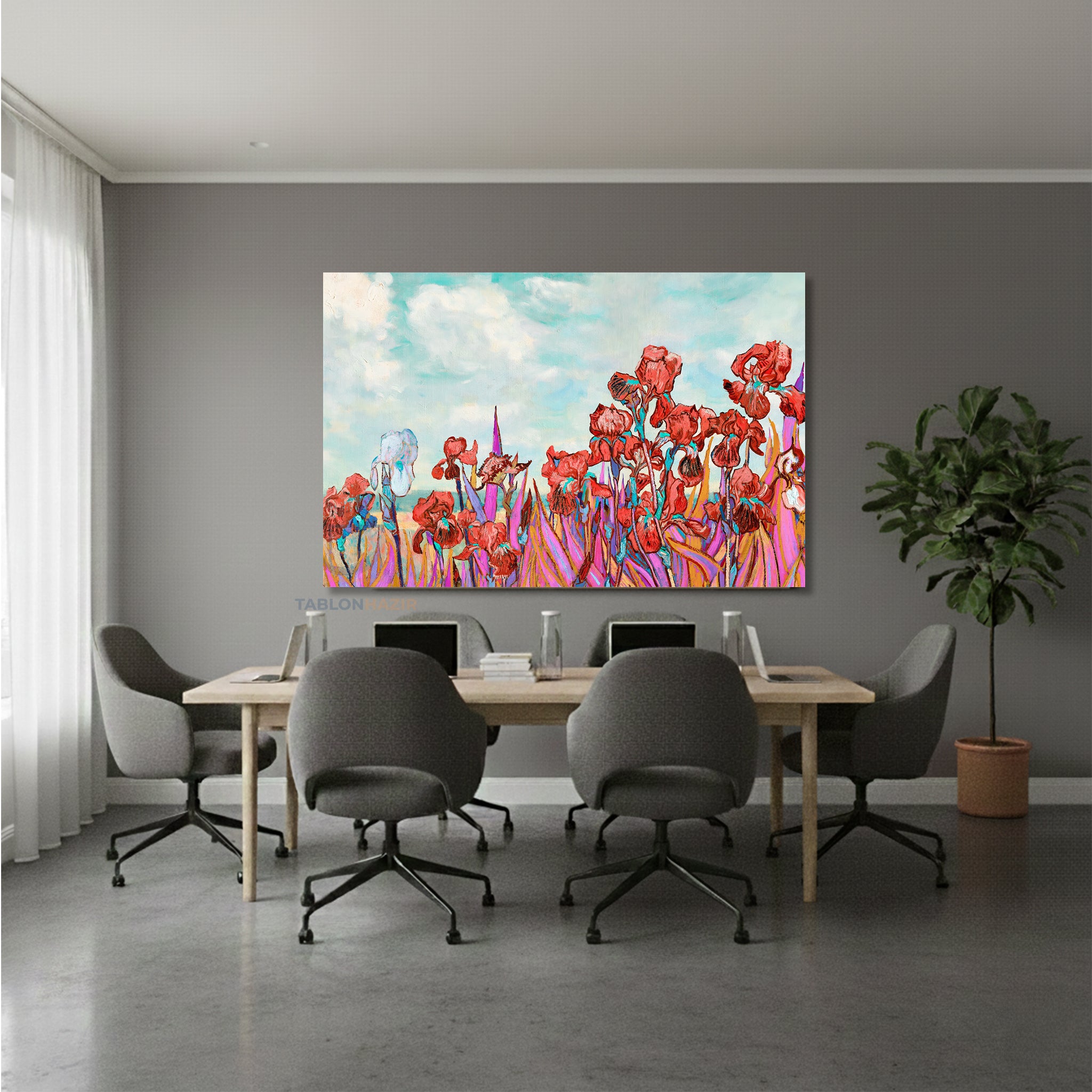 Yatay Kanvas Duvar Tablosu Kirmiziçiçekler Salon Tablosu Ofis Tablosu Yeni Ev Hediyesi Dekorasyon