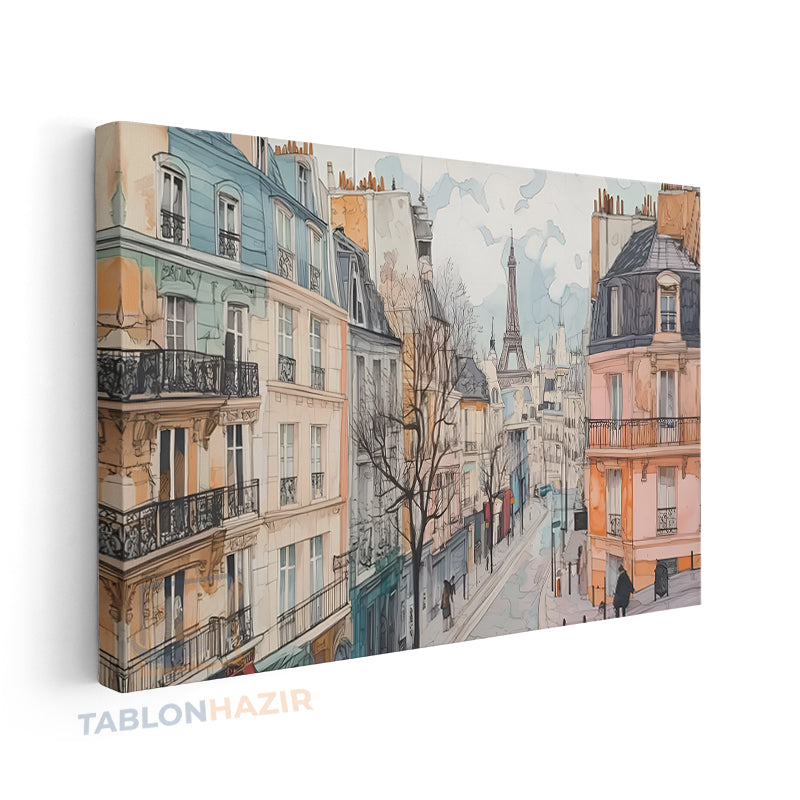 Yatay Kanvas Duvar Tablosu Parissokaklari Salon Tablosu Ofis Tablosu Yeni Ev Hediyesi Dekorasyon