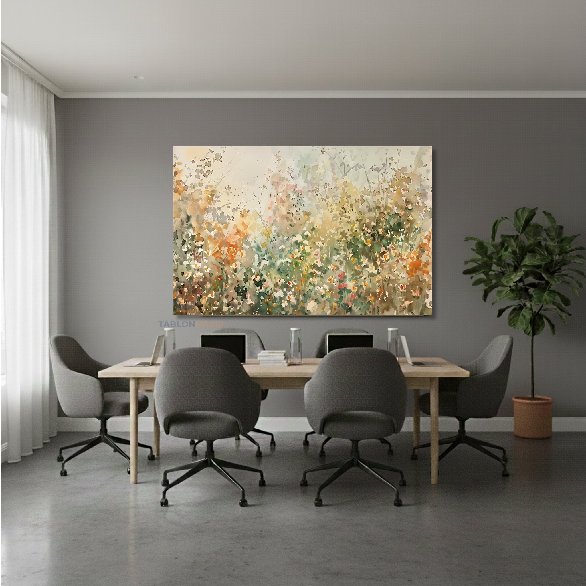 Yatay Kanvas Duvar Tablosu Soyutcicekbahcesi Salon Tablosu Ofis Tablosu Yeni Ev Hediyesi Dekorasyon