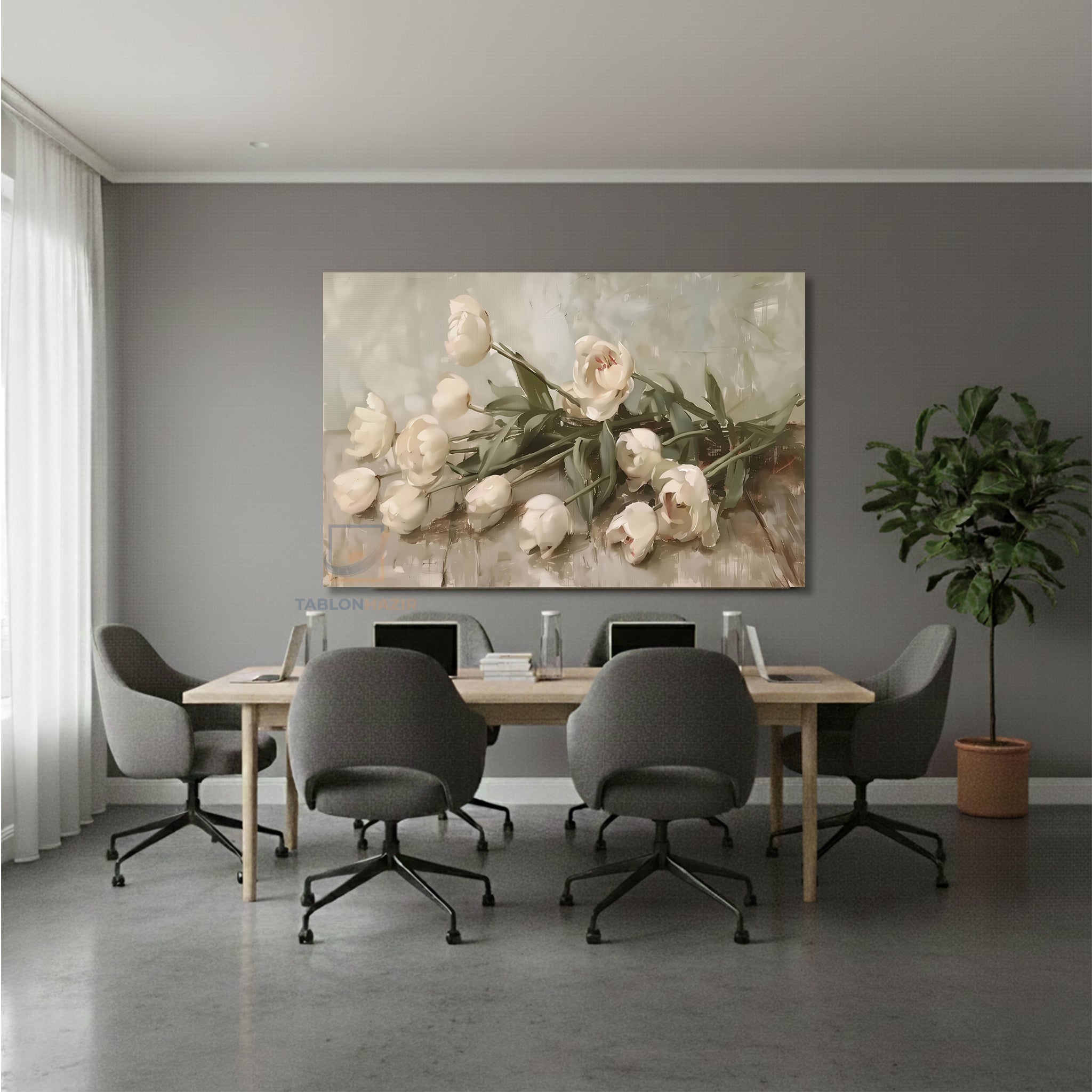 Yatay Kanvas Duvar Tablosu Soyutciceksanati4 Salon Tablosu Ofis Tablosu Yeni Ev Hediyesi Dekorasyon