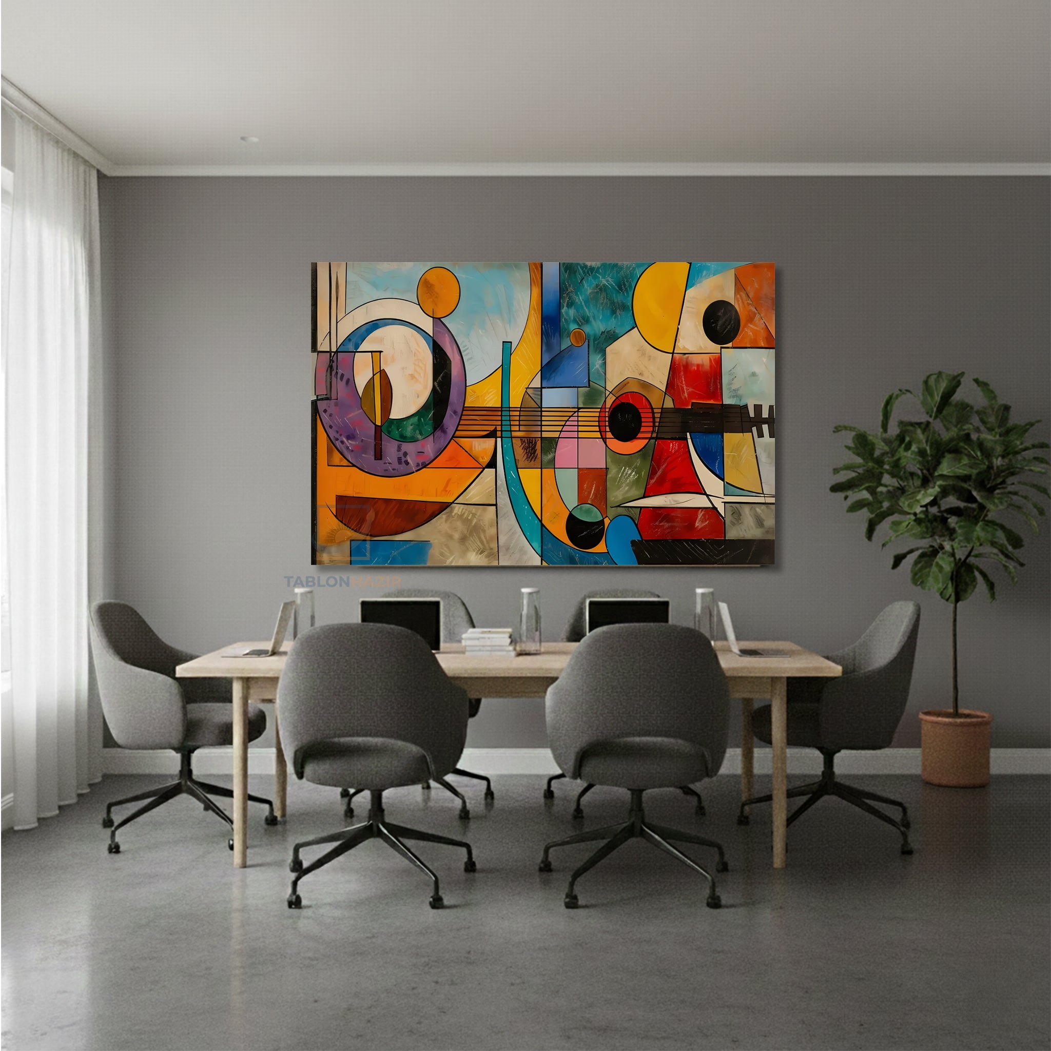 Yatay Kanvas Duvar Tablosu Soyutgeometriksanat Salon Tablosu Ofis Tablosu Ev Hediyesi Dekorasyon
