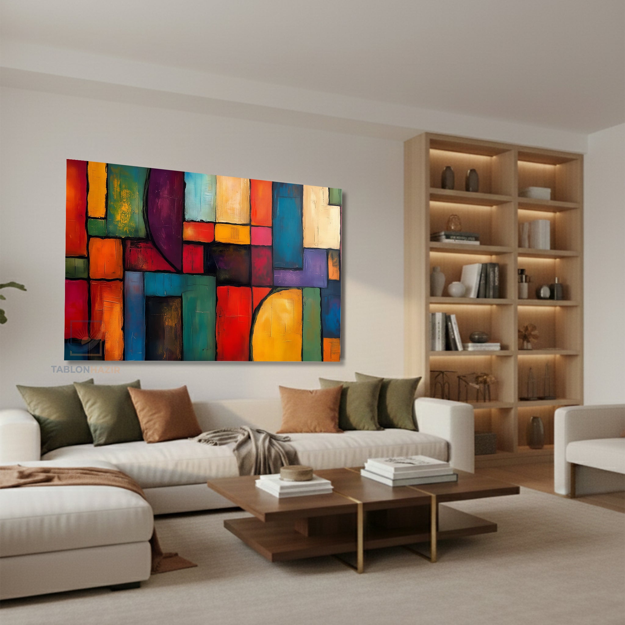 Yatay Kanvas Duvar Tablosu Soyutgeometriksanat2 Salon Tablosu Ofis Tablosu Ev Hediyesi Dekorasyon