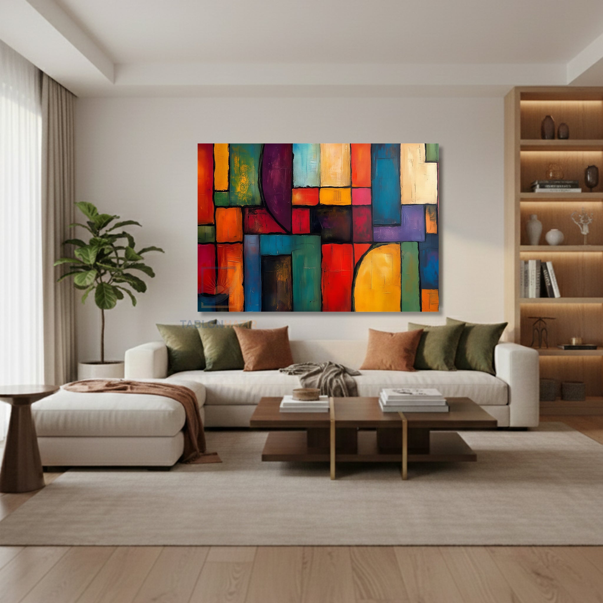 Yatay Kanvas Duvar Tablosu Soyutgeometriksanat2 Salon Tablosu Ofis Tablosu Ev Hediyesi Dekorasyon