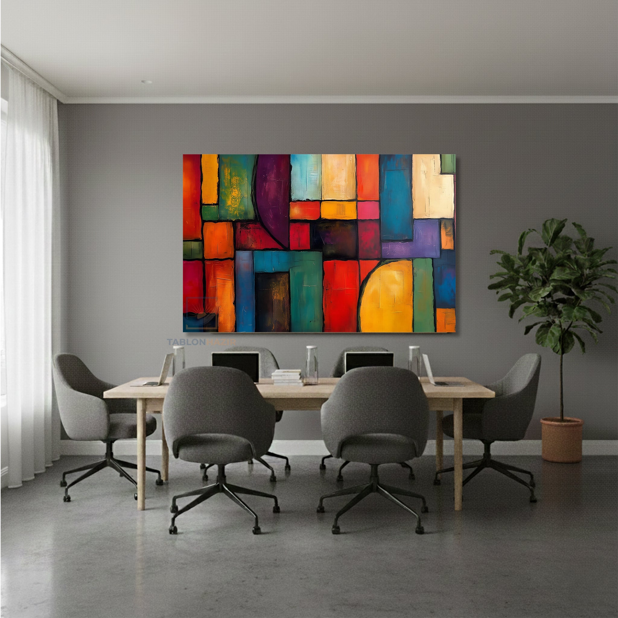 Yatay Kanvas Duvar Tablosu Soyutgeometriksanat2 Salon Tablosu Ofis Tablosu Ev Hediyesi Dekorasyon