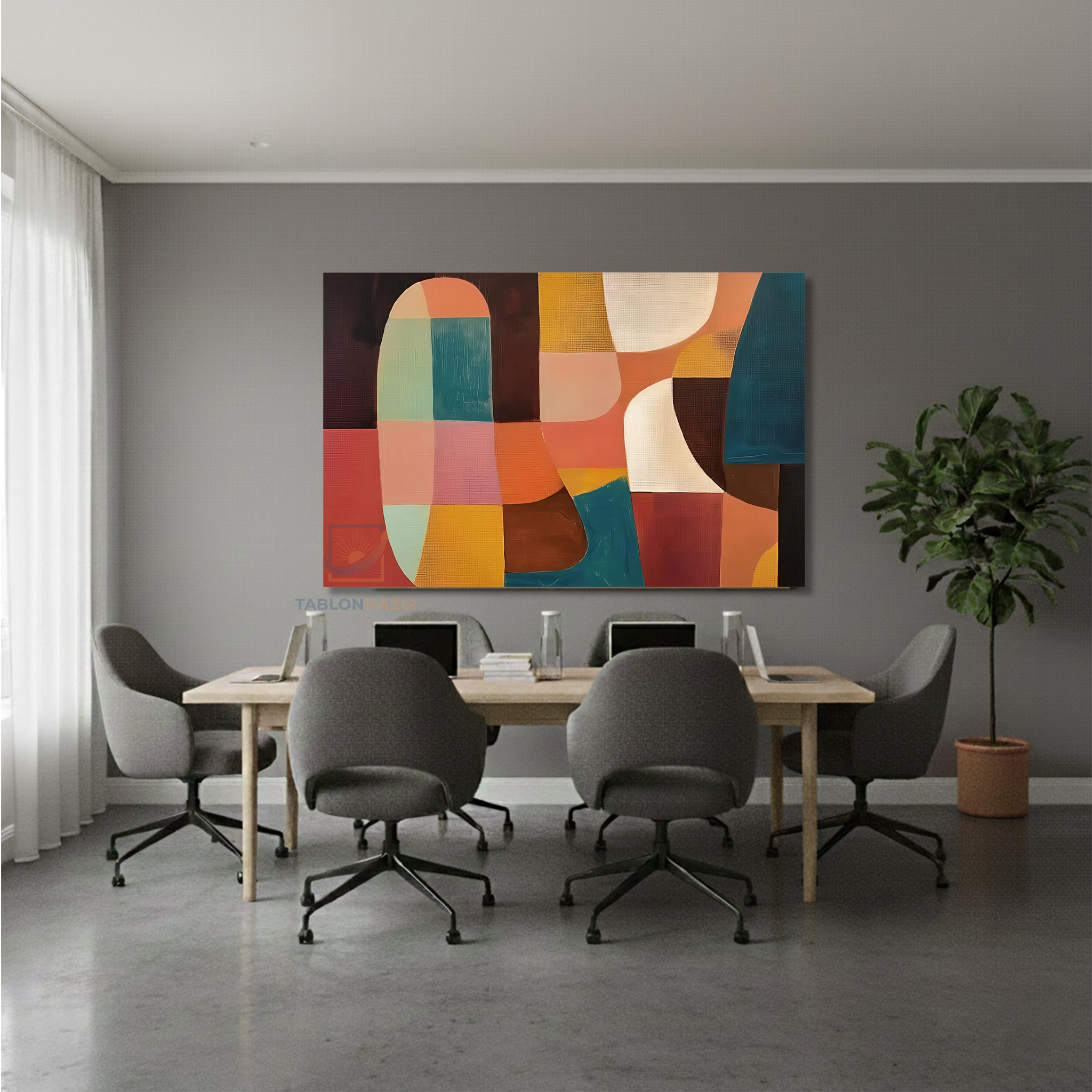 Yatay Kanvas Duvar Tablosu Soyutgeometriksanat4 Salon Tablosu Ofis Tablosu Ev Hediyesi Dekorasyon